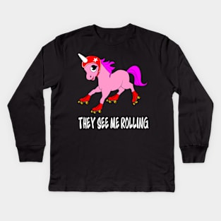 unicorn roller skate roller skating inliner gift Kids Long Sleeve T-Shirt